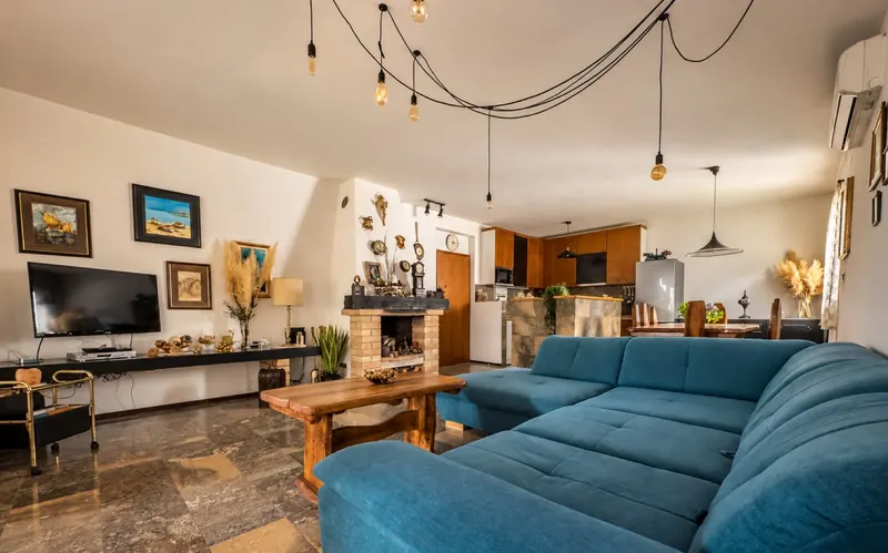 Living room seating and dining area