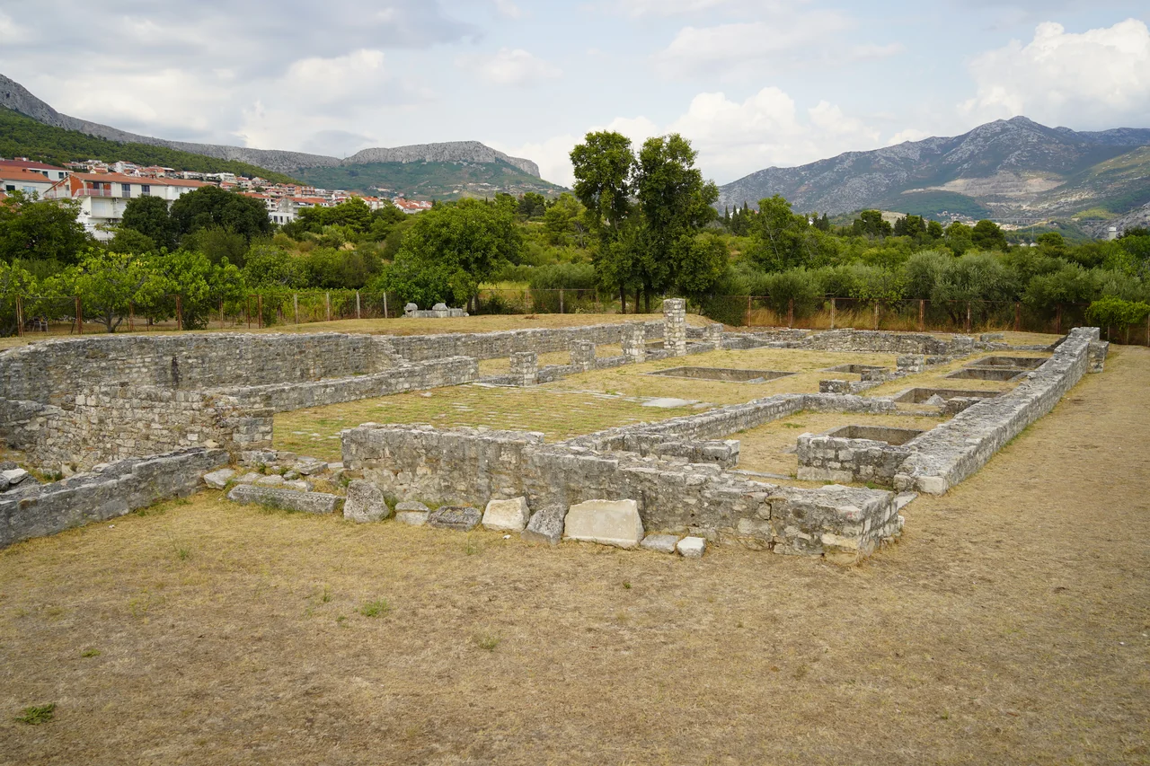 Roman stone foundations at the archaeological site of Salona in Solin, Croatia